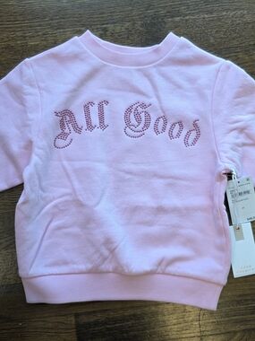 Good American Light Pink Rhinestone 'All Good' Kids Sweatshirt 3T